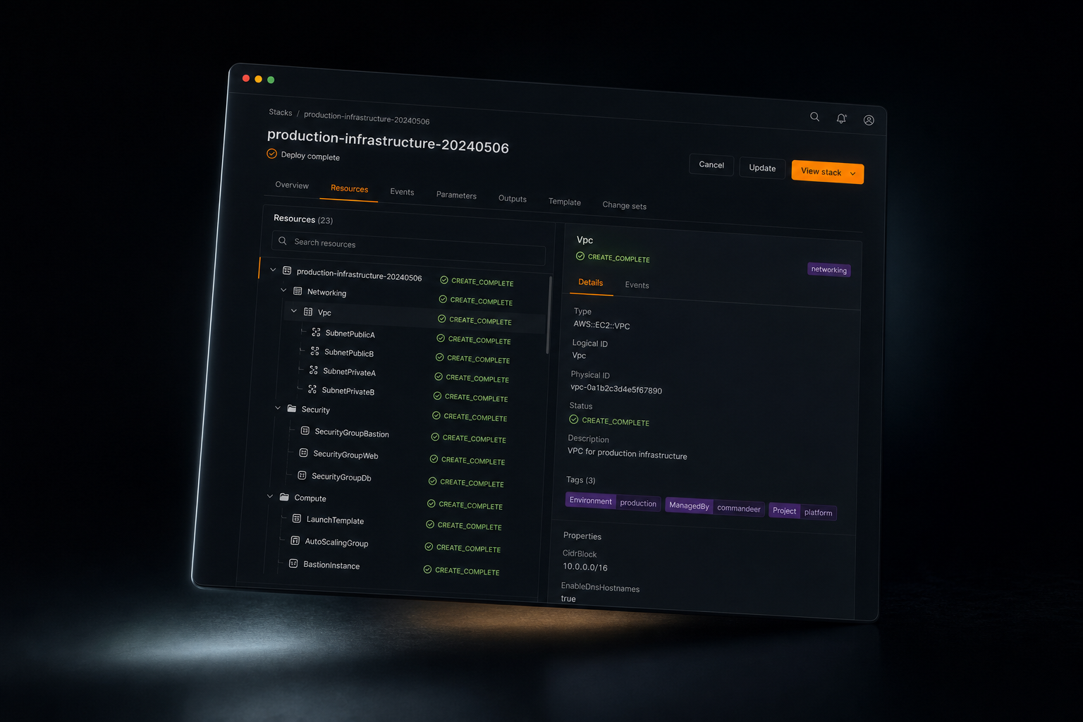 Deploy and inspect your stacks from the desktop.